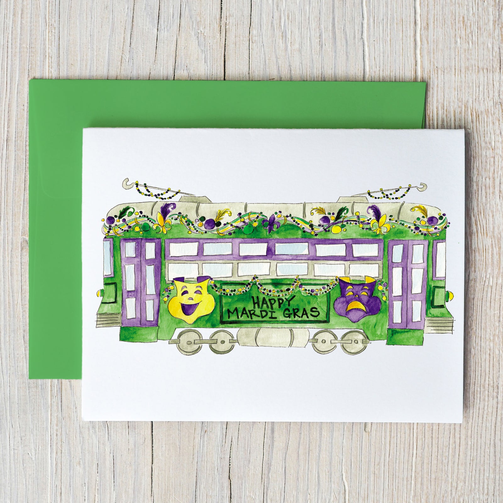 Mardi Gras Trolley Note Card