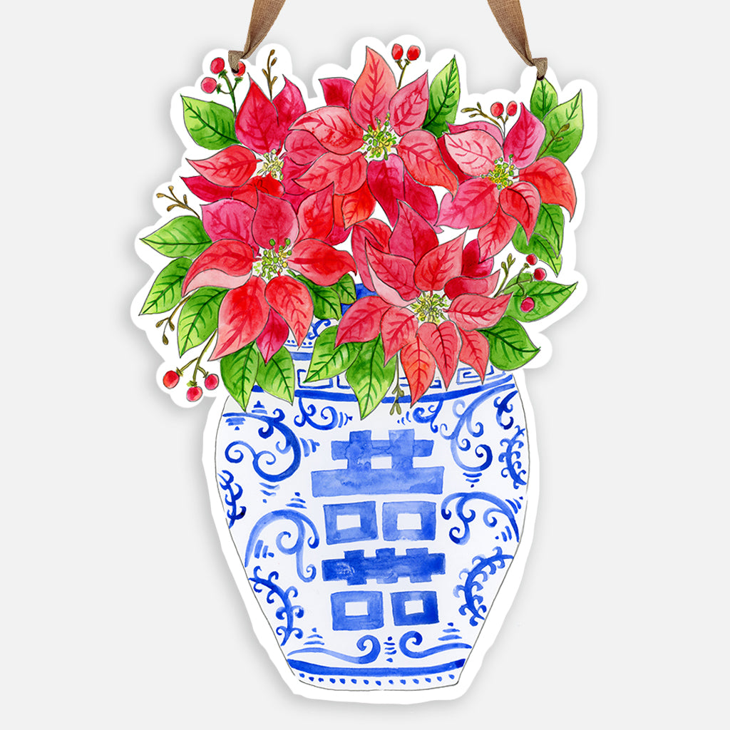 Poinsettia Ginger Jar Door Hanger