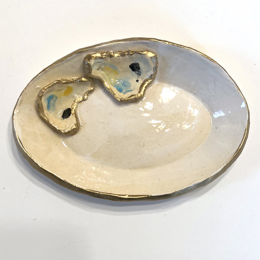 Oyster Gold Oval Ring Dish